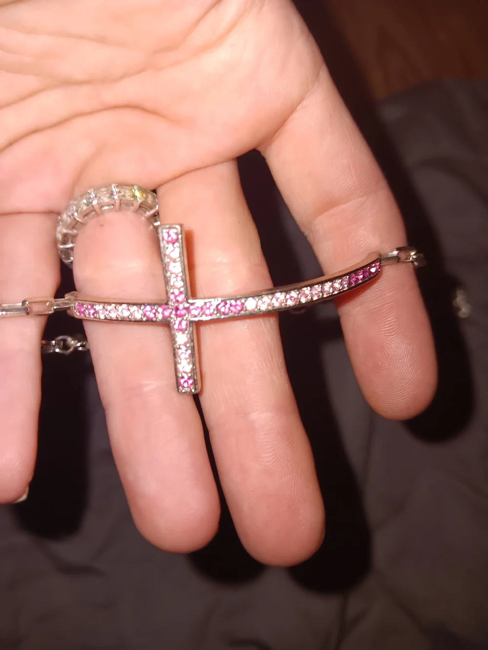 Pink Crystal Cross Bracelet